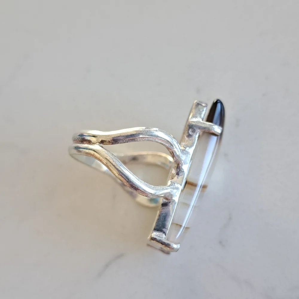 Men's Artisan Agate Ring, Sz 12, Genuine In SS